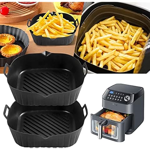 8.7Inch Air Fryer Silicone Pot Square Liners, Air Fryer Silicone Basket Baking Tray Reusable for COSORI, Ninja, Tower, Instant, Heat Easy Cleaning Accessories Replacement of Liners (Bottom 6.9Inch) Cover