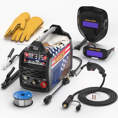 Image of ANDELI 135Amp MIG Welder 110V/220V Dual Voltage, Portable Flux Core MIG/Lift Tig/Stick 3-in-1 Multiprocess MIG Welding Machine with Synergy, LED Display Full Kit (Bonus Welding Helmet & Gloves)