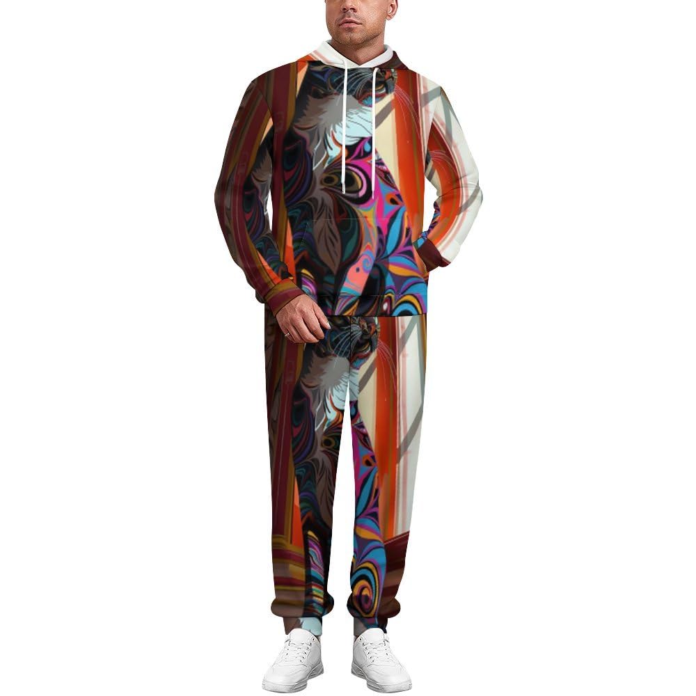 Survêtement homme chat loup 3D rose ensemble pantalon sweat streetwear taille S - 8