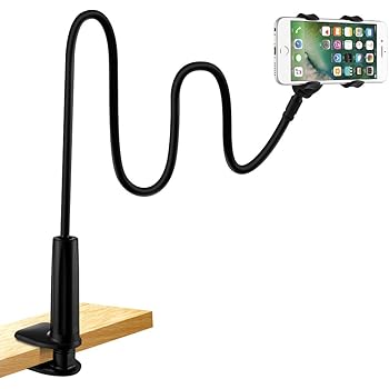Cell Phone Holder, Lonzoth Universal Phone Holder Clip Lazy Bracket Flexible Gooseneck Clamp Long Arms Mount for iPhone 8/7/6s plus,Mobile Stand for Bedroom, Office, Bathroom (Phone Stand|Black)