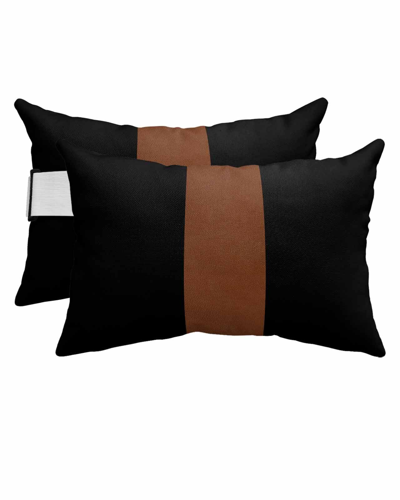 Hokiten Lumbar Pillow Covers Set of 4, Black Brown Waterproof Outdoor Chaise Lounge Pillow Covers with Elastic Strap, Headrest Pillowcase for Patio Recliner, 11 x 16