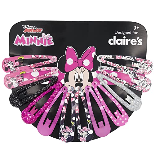Claire's Disney© Minnie Maus Glitzer-Haarspangen | für kleine Mädchen, Kinder, Baby | Alter 3+ | Haarclips Haarklammern | Geschenke | Pink, Weiss, Schwarz | 12-er Set