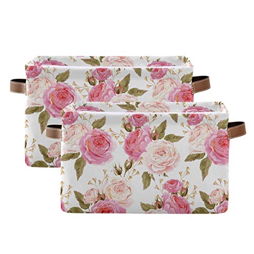 Miniatura 2 de SEULIFE - Cesta de almacenamiento plegable con diseño de flores y rosas, organizador grande y plegable, cajas de almacenamiento de juguetes con asas