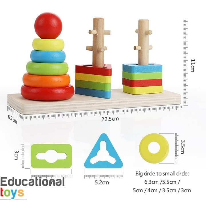 Image of Wooden Tumbling Tower Game Indoor Stacking Puzzle Blocks for Kids (3 Town Blocks)