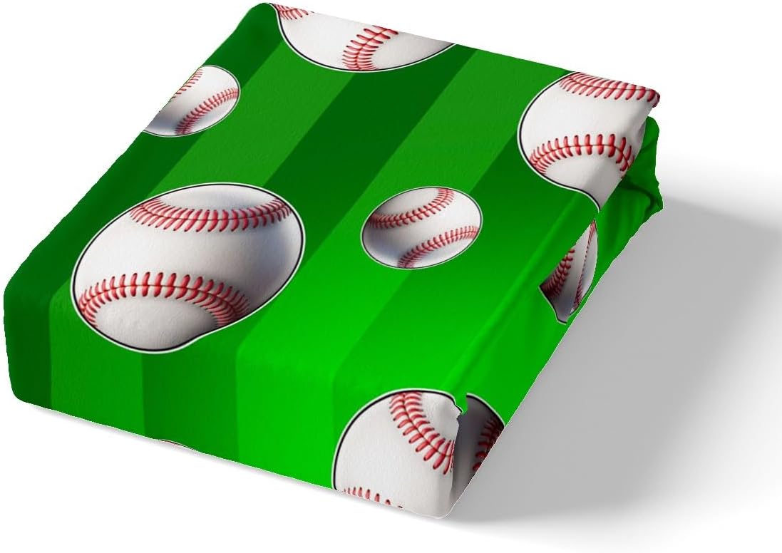 jejeloiu Baseball Bedding Set Toddler Size Ball Comforter Cover Set for Boys Girls Teens Sports Game Duvet Cover Gift for Baseball Lover Bedspread Cover Room Decor Pale Green Quilt Cover,No Comforter