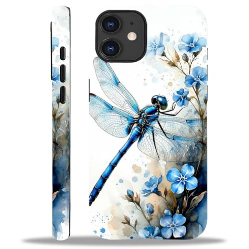 yicomon Compatible with iPhone 11 Case, Blue Flower Dragonfly Pattern Print Matte Phone Case Durable Fashion Funny Liquid Silicone Case Soft Anti-Scratch Shockproof Protective Cover