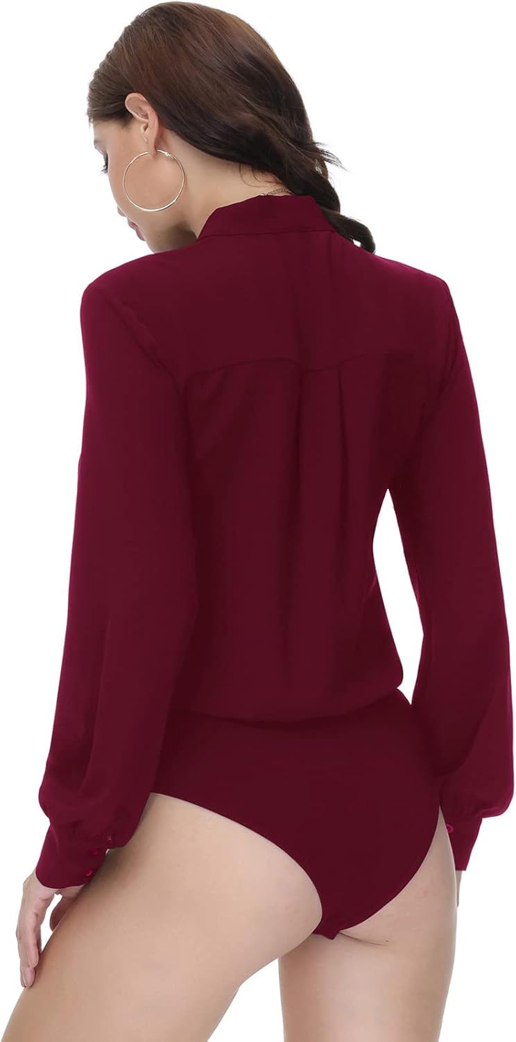 Kate Kasin Women Bow Tie Neck Office Blouse Button Down Long Sleeve Bodysuits Blouse Top - Image 6