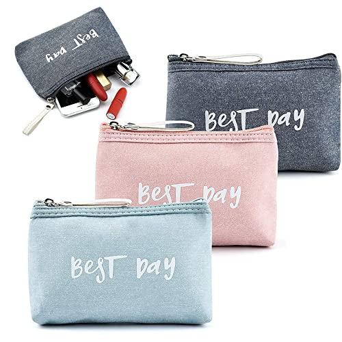 Docache 3PCS Clutch aus Canvas, Geldbörse aus Canvas, Tragbare Kosmetiktasche Aus Baumwollleinen, Aufbewahrungstasche aus Canvas, Kosmetiktasche aus Canvas, Tragbare Tasche, Kosmetikaufbewahrung Cover