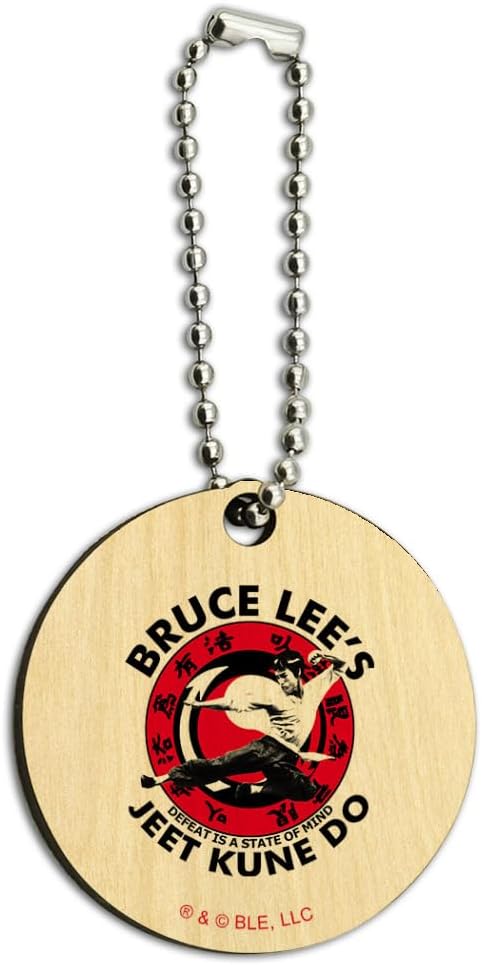 Bruce Lee Jeet Kune Do Academy Wood Wooden Round Keychain Key Chain Ring