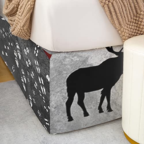Rustic Animal Bed Skirt Cabin Bedroom Decor,Bear Elk Antler Deer Wild Animal Bed Skirts Queen,Wooden Arrow Footprint Bedskirt,Red Christmas Stripe Patchwork Wrap Around Bed Skirt With 2 Pillowcases #TOP4