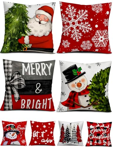 multiwins Christmas Decorations Set of 4 Double-Sided Print Christmas Pillow Covers 16" x 16", with 8 Cute Christmas Decor Patterns, Throw Pillow Covers Perfect for Christmas and Home Decor by multiwins - Image 2