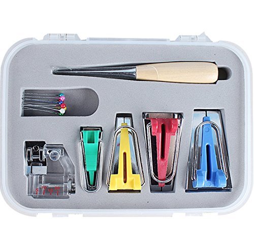 ANYQOO 16 pcs Fabric Bias Set Tape Maker Kit with 4 Different Sizes and 12 Tools for Sewing & Quilting Awl