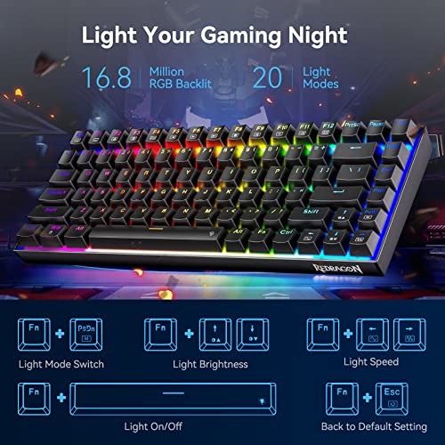 Image of Redragon Gaming Keyboard, Hotswap Mechanical Gaming Keyboard with Red Switches,Fully Programmable Wired Keyboard with Anti-Ghosting 84 Keys for Windows PC Laptop Mac,K629 RGB, Black