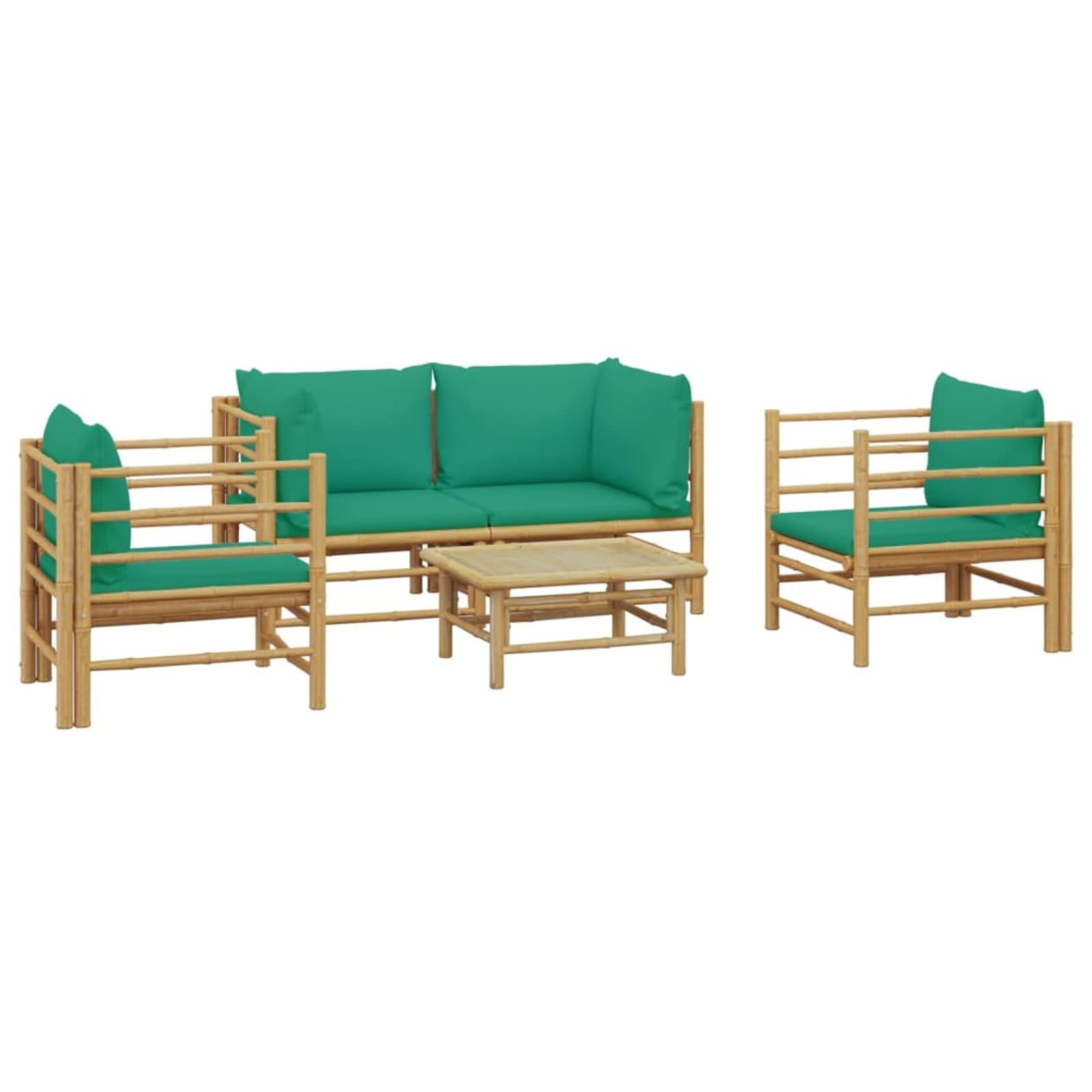 Homgoday Wystrój mebli zestaw do salonu ogrodowego 5 szt. z zielonymi bambusowymi poduszkami, salon ogrodowy salon wypoczynkowy, leżaki do opalania, meble rozkładane sofa, leżaki ogrodowe do basenu