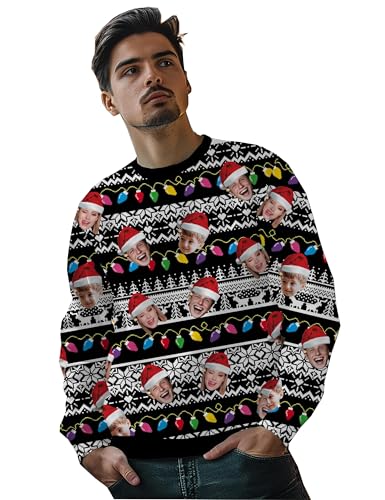 M YESCUSTOM Custom Sweatshirt for Women Men Custom Ugly Christmas Sweater Personalized Funny Faces Xms Sweaters with Pictures