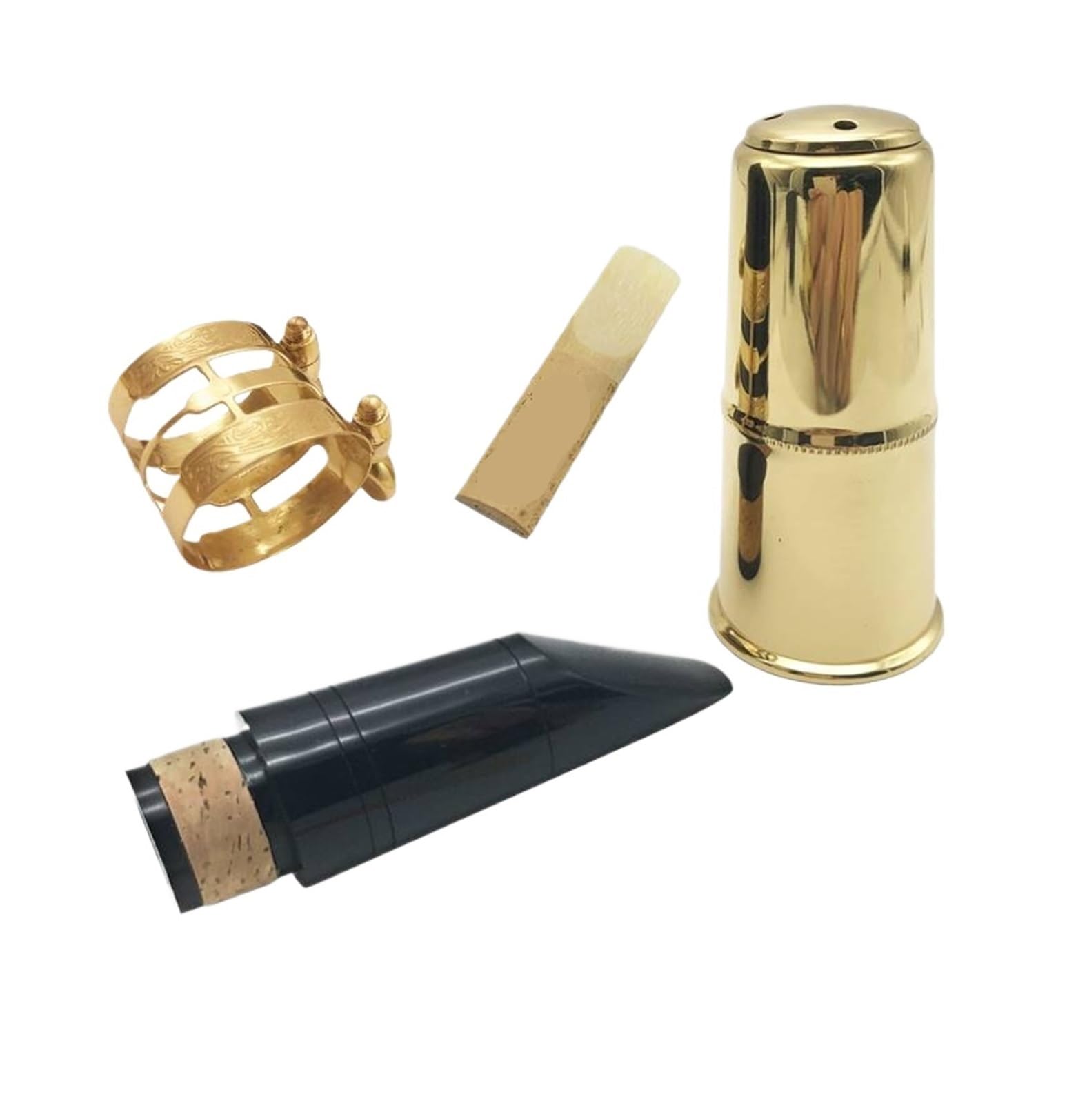 clarinete accesorios instrumentos Boquilla De Clarinete Plano Bb, Conjunto Dorado De Cuatro Piezas, Boquilla, Tarjeta De Metal, Tapa De Anillo De Cobre, Accesorios Para Clarinete De Lengüeta