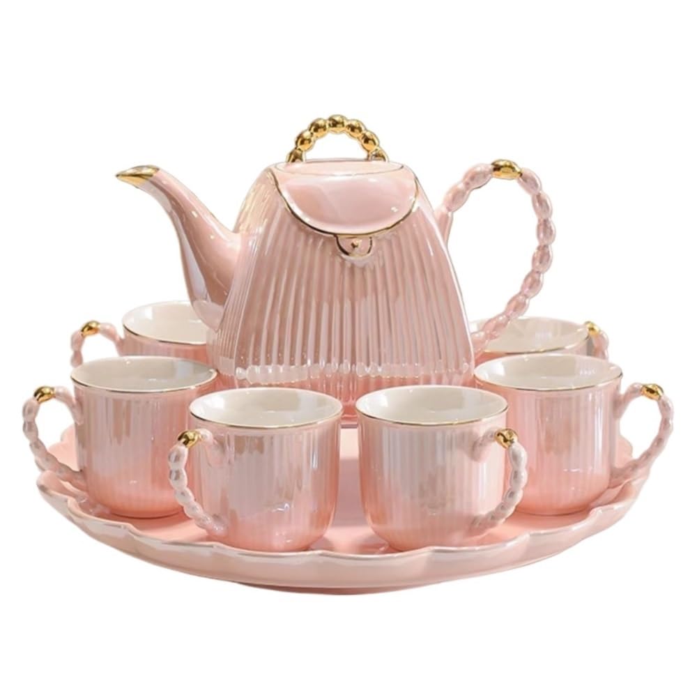 Trinkgeschirr Wasserkocher-Set, Keramik-Teeservice for Zuhause | Wasserutensilien for das Wohnzimmer(Pink)