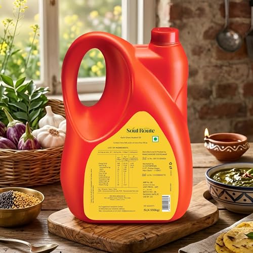 Image of SoulRoute Kachi Ghani Mustard Oil 5 Litre | Pure Sarson Tel Cooking Oil | Rich in MUFA & Vitamin E | 0% Cholesterol | Strong Aroma Mustard Oil for Indian Cooking & Traditional Recipes