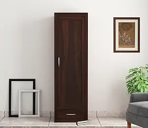 Wood World Furniture Sheesham Wood Wardrobe with 1 Drawer and 4 Shelves Storage for Bedroom Wooden Almirah for Clothes for Living Room Bedroom Home, Solid Wood Furniture (Walnut)