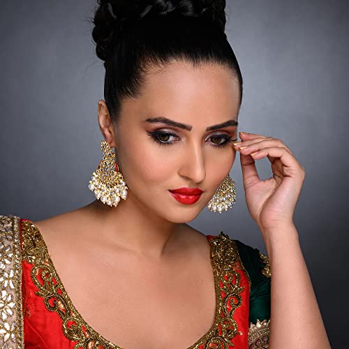 Sukkhi Youthful Kundan Gold Plated Pearl Chandelier Earring Set for Women (SKR85634), Maroon, One Size - Image 4