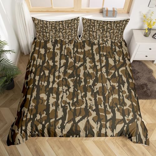 Loussiesd Juego de ropa de cama de camuflaje, tamaño individual, funda de edredón de camuflaje para niños, niñas, adolescentes, estilo militar, transpirable, suave, decoración de habitación verde