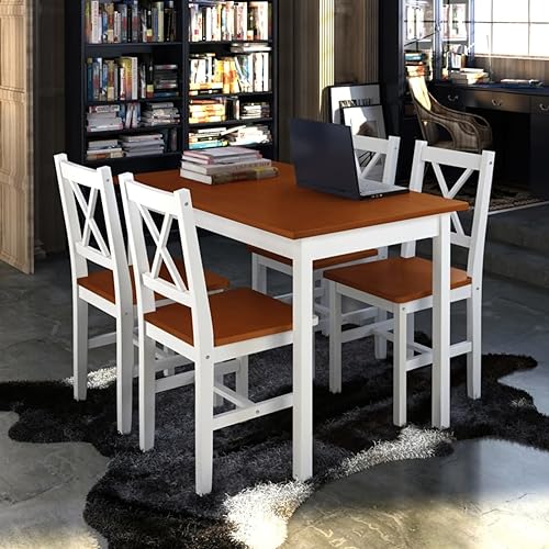 Snsowed Juego de Muebles de Comedor 5 Piezas, Conjunto Mesa Y Sillas Comedor, Mueble De Cocina, Conjunto Mesa Y Sillas Cocina, Mesa Cocina con Sillas, marrón y Blanco