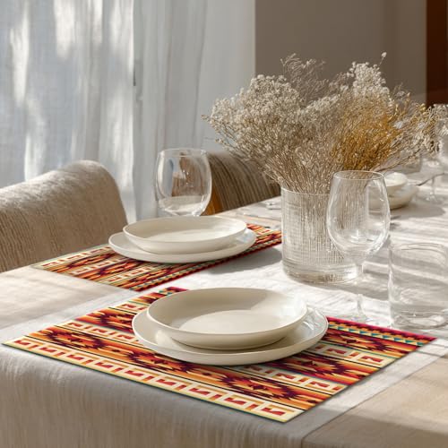 Sets de table aztèques Shrahala tapis de table ethniques en lin - 5