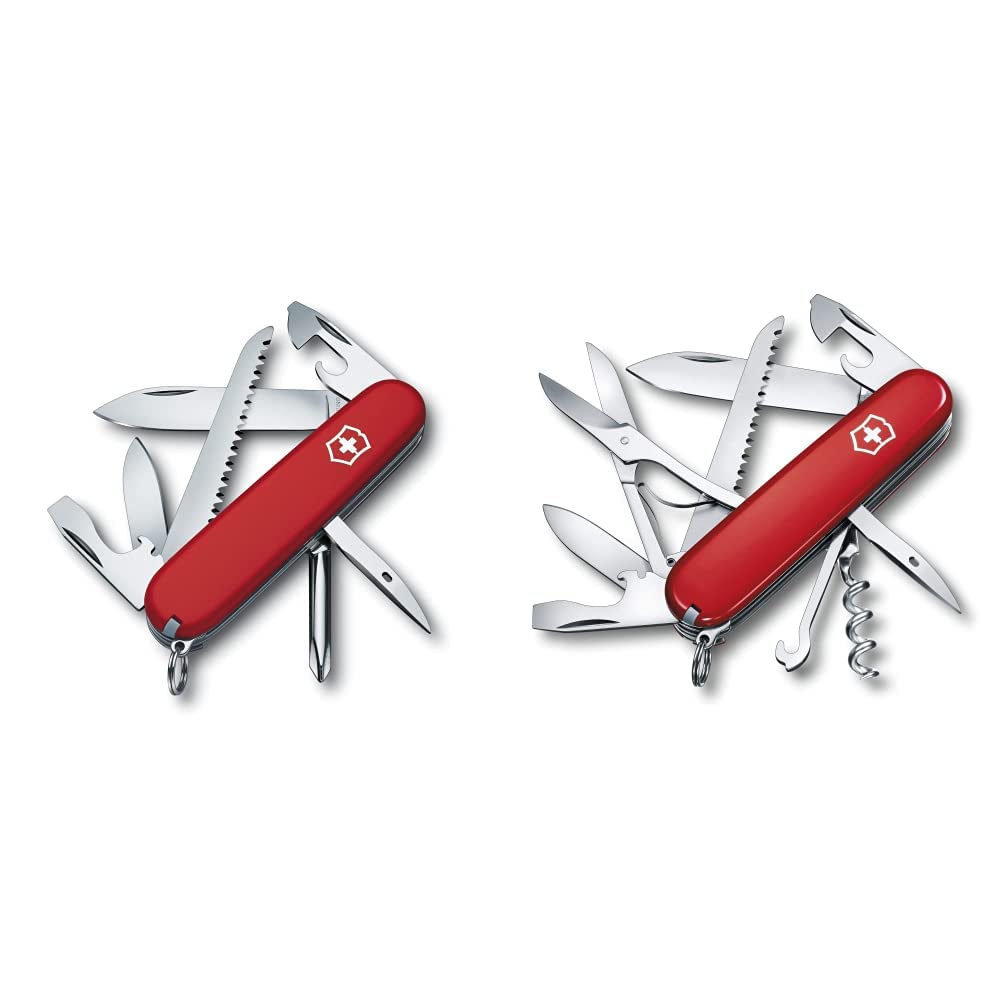 Victorinox, Taschenmesser, Huntsman, 91 mm, rot (15 Funktionen) , Hiker (13 Funktionen, Klinge, Dosenöffner, Schraubendreher 3 mm, Klinge)