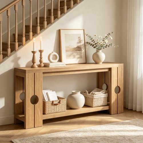 Image of Console Table 70.9 inch Extra Long Farmhouse Sofa Table Behind Couch, Narrow Entryway Table for Hallway Living Room, Natural