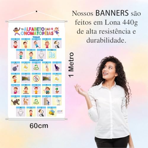 Banner Alfabeto Onomatopéia Educativo Pedagógico Escolar Didático 60cm x100cm Impressão Digital Lona