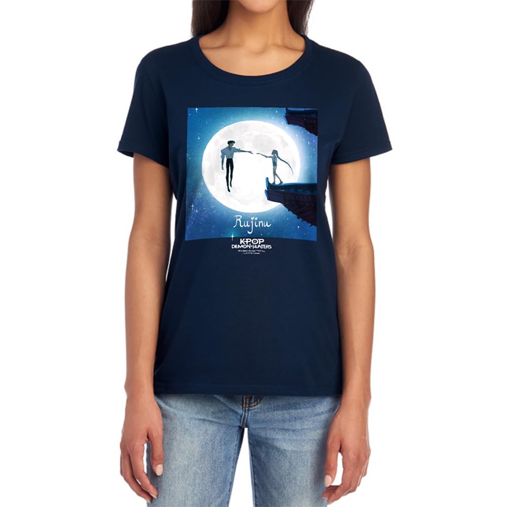 Kpop Demon Hunters Rujinu Rumi and Jinu Moon Womens T Shirt, Navy, Small