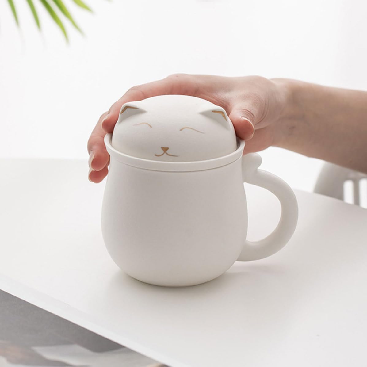 Hemobllo Tazza in Ceramica con Infusore 350ml Bianca per Ufficio