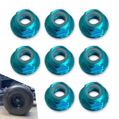 Dogary 8 PCS Flange M4 Lock Nuts, Aluminum Alloy Nylon Insert Self-Tightening Nuts, Wheel Hardware for Axial HPI TLR ECX Model RC Car Vehicles Replacement Parts (Light Blue)