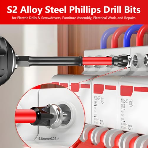 Image of Serplex10Pcs Magnetic Cross Head Screwdriver Bits, 65mm & 110mm Lengths, S2 Alloy Steel Phillips Drill Bits for Electric Drills & Screwdrivers, Furniture Assembly, Electrical Work, and Repairs