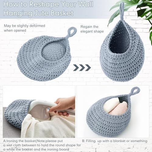 Image of Honeydak 3 Hanging Baskets, Light Blue, Teardrop, Cotton Rope