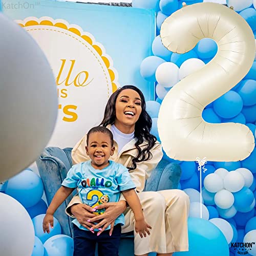 Image of KatchOn Cream White Number 2 Balloon - 40 Inch, 2nd Birthday Party Decoration, Reusable, Unisex | Cream White 2 Balloon Number Two Cool Birthday Party Decorations, Cream White Two Balloon, 2nd Birthday Decorations for Girls
