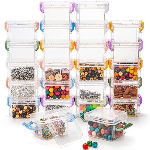 Nicunom 24 Pack Mini Plastic Storage Containers Box, 3.1" x 2.6" x 2" Stackable Bead Organizers with Lid, Clear Plastic Small Storage Box for Small Craft Items, Jewelry, Beads