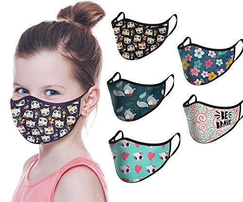 Preisvergleich Produktbild NIDAYE Personalisierbare Mund-Nasen-Abdeckung, trendig und modisch, atmungsaktiv, hautfreundlich, staub- und sonnenfest, für Mädchen und Jungen, 5 Stück
