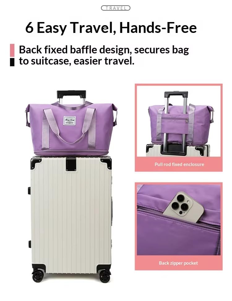 Image of WILDHORN 40 Liters Nylon Expandable Travel Duffle Bag for Men & Women, Waterproof Weekender Luggage Bag, Foldable Gym & Overnight Travel Hand Bag with Wet & Dry Compartment (Purple)