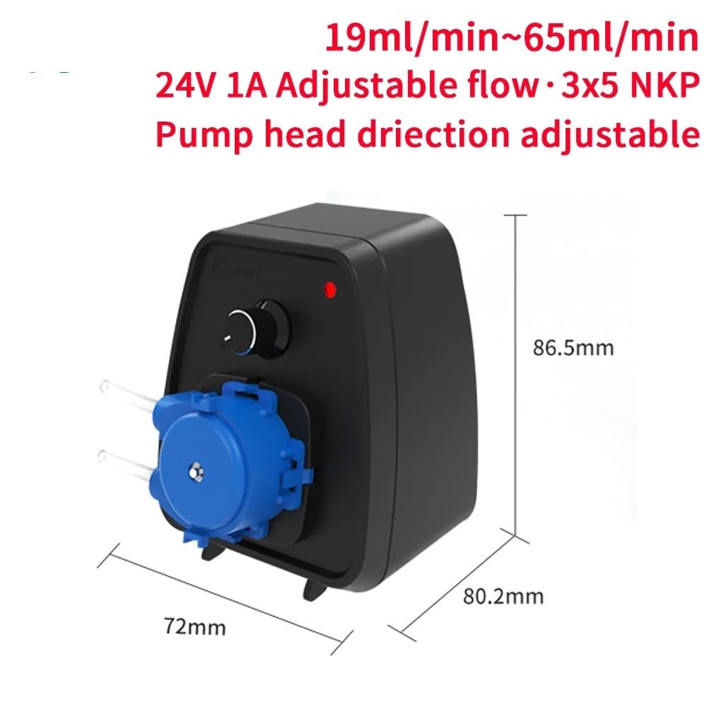 NURII Mini Peristaltic Pump, KCP-X, 24V DC Motor Self-Priming Pump, with Adjustable Flow, 19~65ml/min Dosing Pump