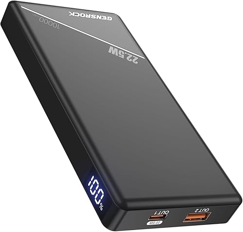 GENSROCK Cargador portátil de 10000 mAh, cargador de batería de carga rápida de 22.5 W con salida USB-C y USB-A, cargador de teléfono portátil