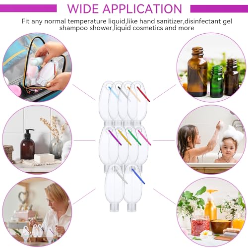 100 Pcs Traveling Bottles with Keychain 2oz Clear Keychain Bottle Plastic Empty Refillable Liquid Packing Container Squeeze Plastic with Lid for Liquid Cream (Oval)4