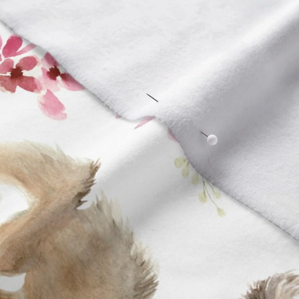 Spoonflower Fabric - Woodland Forest Friends Flowers Deer Baby Animals Fox Printed on Polartec(R) Fleece Fabric by The Yard - Sewing Blankets Loungewear and No-Sew Projects