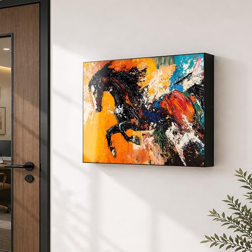 Image of Electric MCB Box Cover Frame With Hydraulic Decorative Painting White 7 Running Horse Painting Electrical Panel box Cover, Switch Box Frame Will Fit Max 10x14 inch Switch Board, Outer Size 13X17 Inch