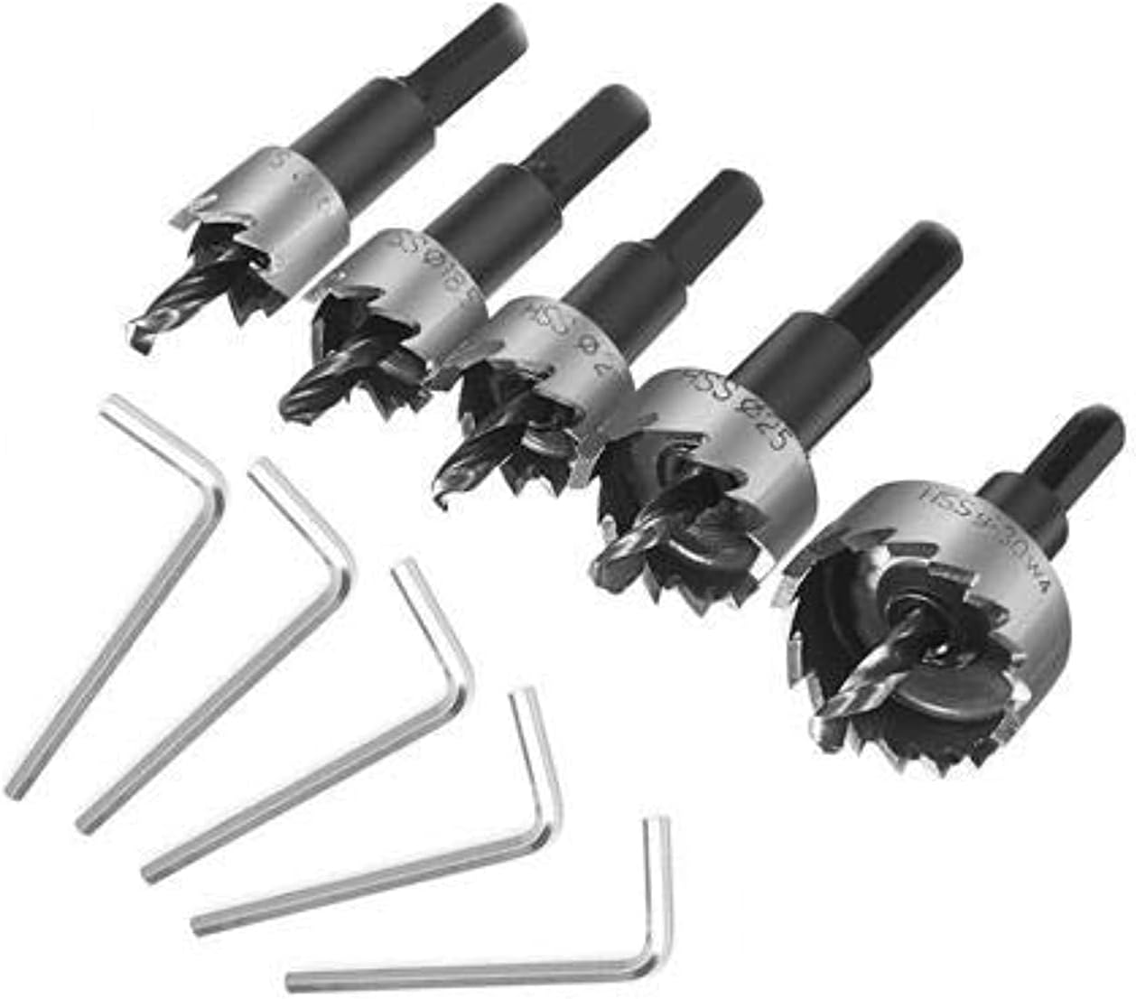 5 Pcs 16-30MM HSS Drill Bit Hole Saw Set Stainless High Speed Steel Metal Alloy