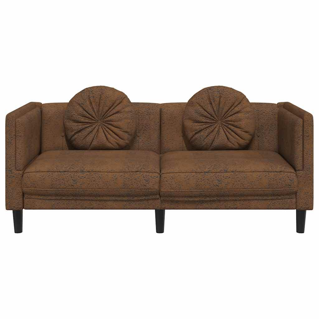Canapé 2 Places, Causeuse de Salon Fauteuil Sofa 2 Places avec Coussins Marron Similicuir Daim 173,5 x 77 x 70 cm