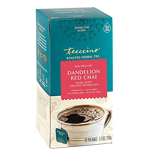 Teeccino Dandelion Red Chai Tea - Caffeine-Free, Roasted Herbal Tea With Prebiotics, 3X More Herbs Than Regular Tea Bags, Gluten Free - 25 Tea Bags (Pack Of 3) #TOP1