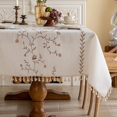 Coffee Florals embroidered tablecloth color option
