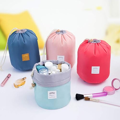 Miniatura 2 de Estuches de viaje cosméticos, cilíndrico portátil lavado bolsa de almacenamiento con cordón organizador de cosméticos de viaje azul, Azul