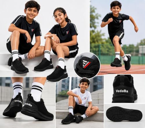 Image of Unisex Kids Sports Shoes | Lightweight Lace-Up Sneakers | Breathable Mesh Upper | Cushioned Sole | Comfortable Walking Running Casual Shoes for Boys & Girls